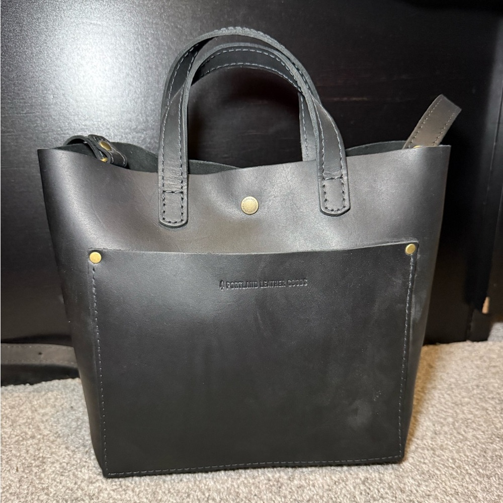 Portland Leather Black Tote with Gold Accents